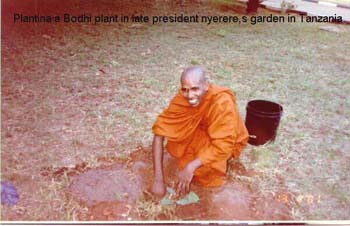 2001.01.13 Planting a Bodhi sapling at previous president Nyerere's garden at Dar es salaam.jpg
